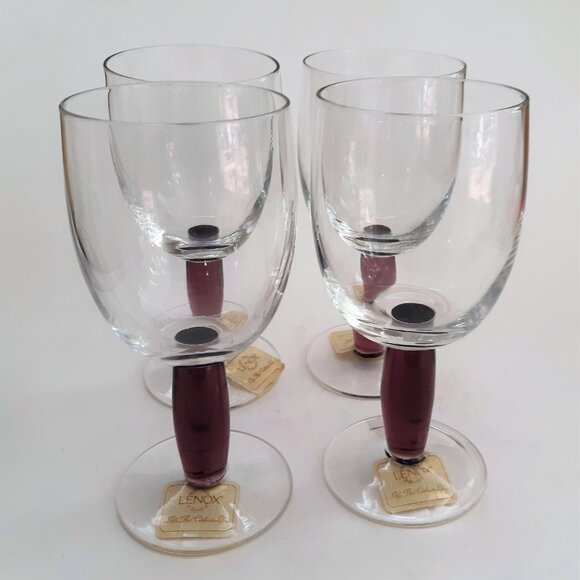Lenox Crystal Avalon Amethyst Water Wine Goblets Stem Glasses Set of 4 New Cond. - Picture 2 of 15